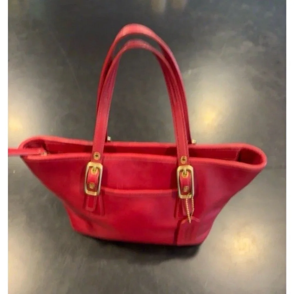 Vintage Coach Legacy Mini Market Tote Bag #9846 Ruby Red Glove Tan Leather EUC